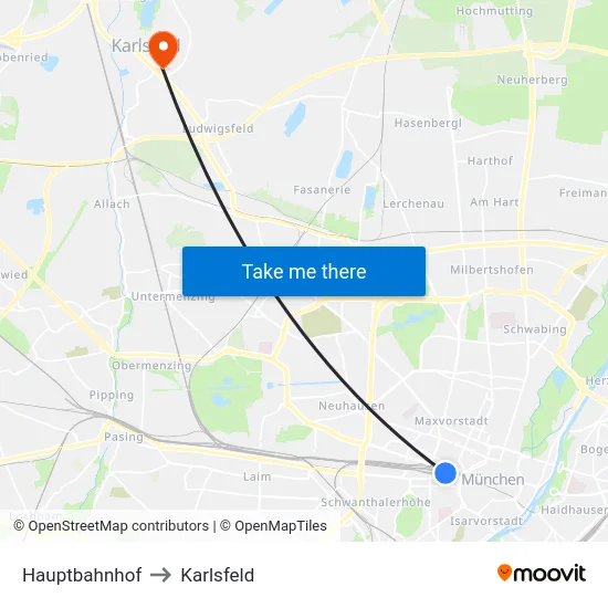 Hauptbahnhof to Karlsfeld map