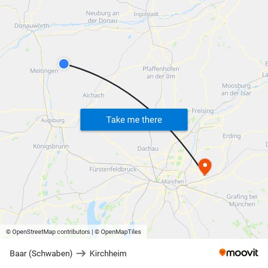 Baar (Schwaben) to Kirchheim map