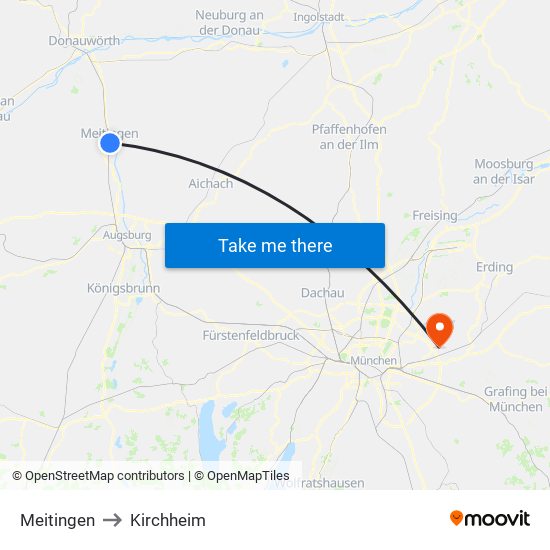 Meitingen to Kirchheim map