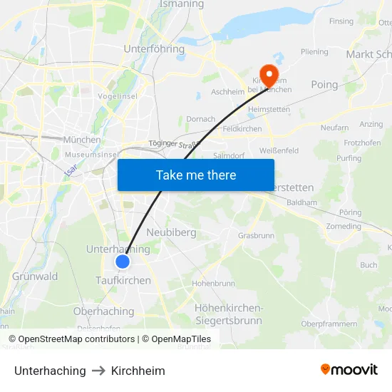 Unterhaching to Kirchheim map