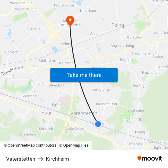 Vaterstetten to Kirchheim map