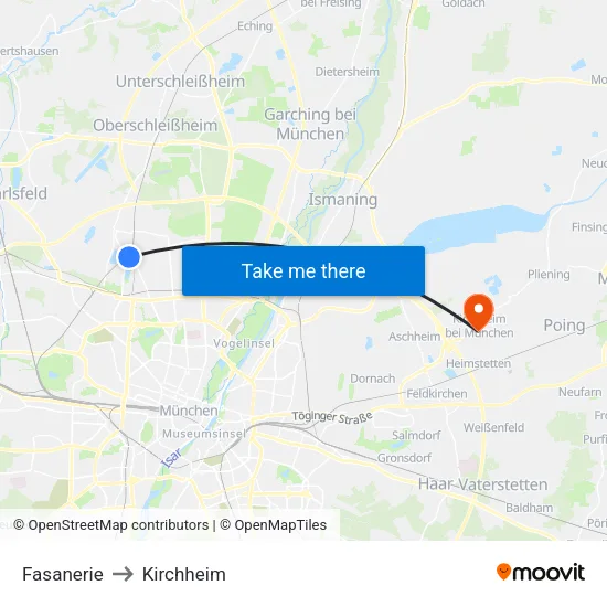 Fasanerie to Kirchheim map