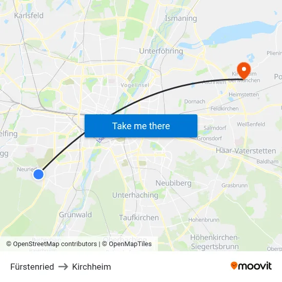 Fürstenried to Kirchheim map