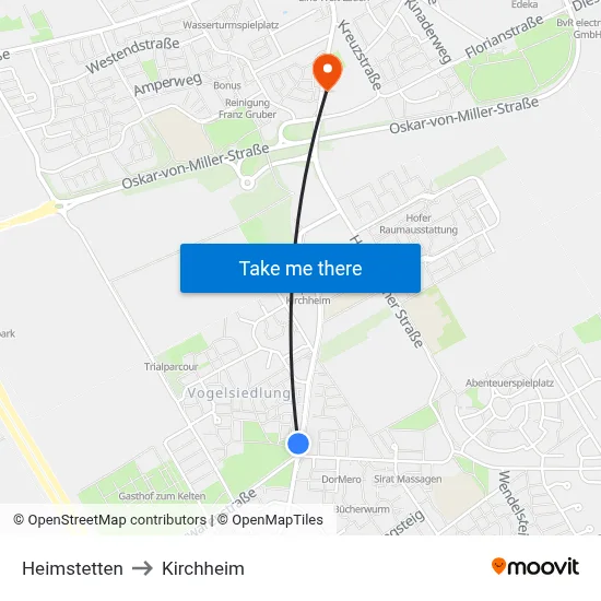 Heimstetten to Kirchheim map