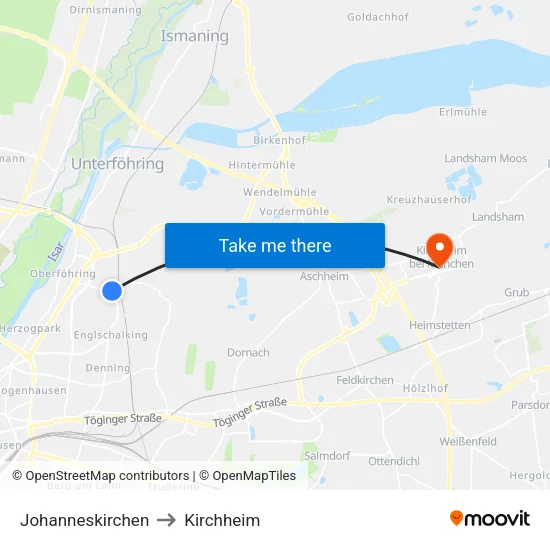 Johanneskirchen to Kirchheim map