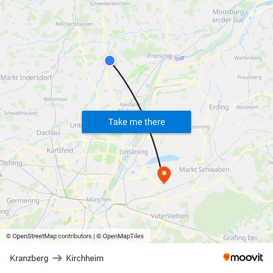 Kranzberg to Kirchheim map