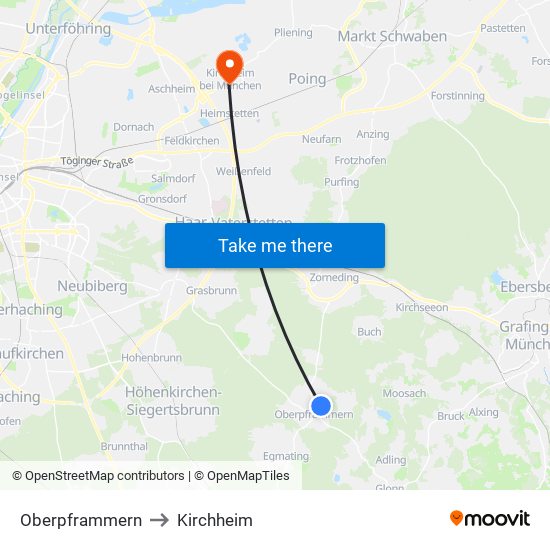 Oberpframmern to Kirchheim map