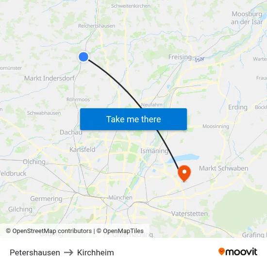 Petershausen to Kirchheim map