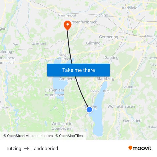 Tutzing to Landsberied map