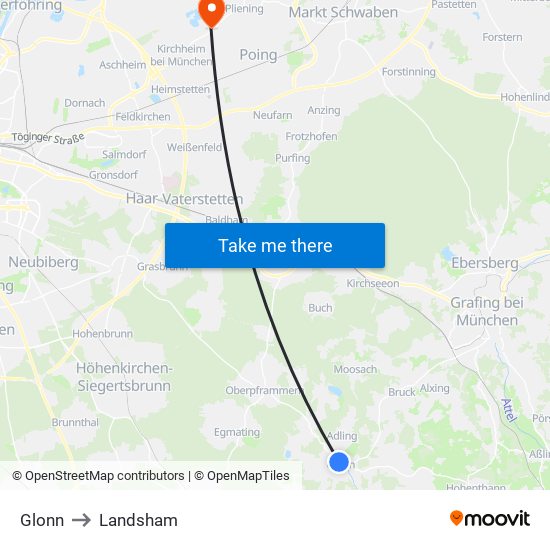 Glonn to Landsham map