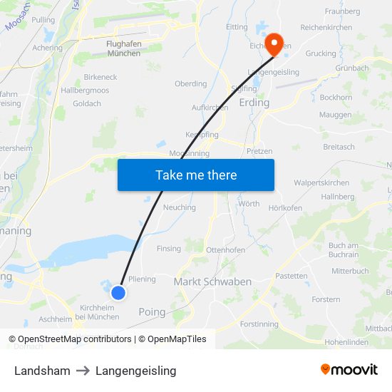 Landsham to Langengeisling map