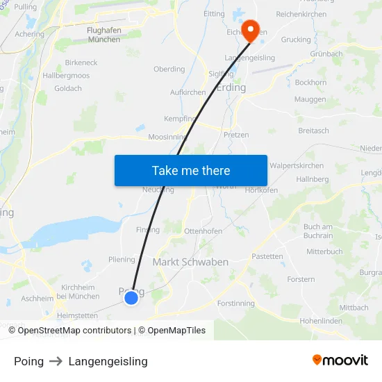 Poing to Langengeisling map