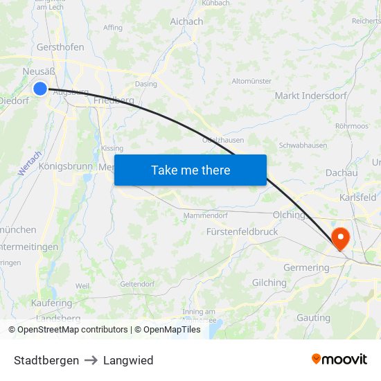 Stadtbergen to Langwied map