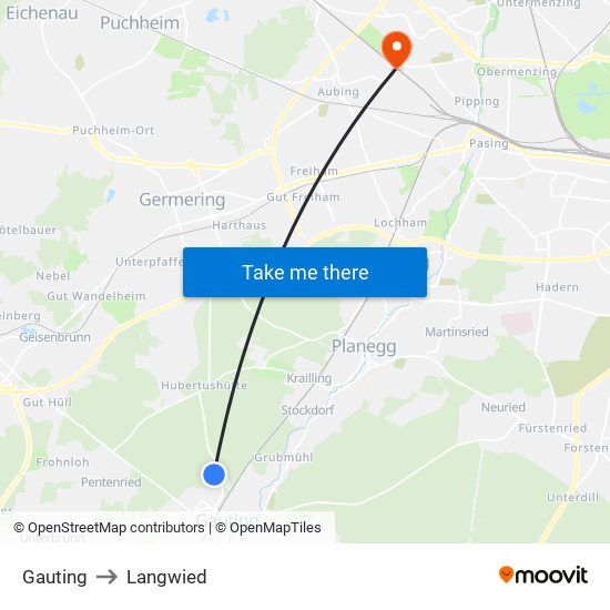 Gauting to Langwied map