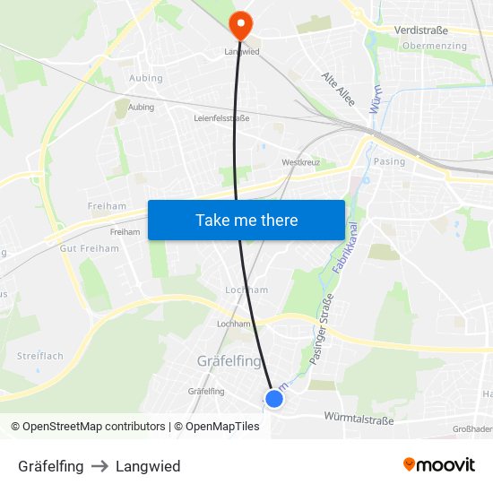 Gräfelfing to Langwied map