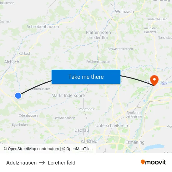 Adelzhausen to Lerchenfeld map