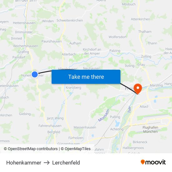 Hohenkammer to Lerchenfeld map