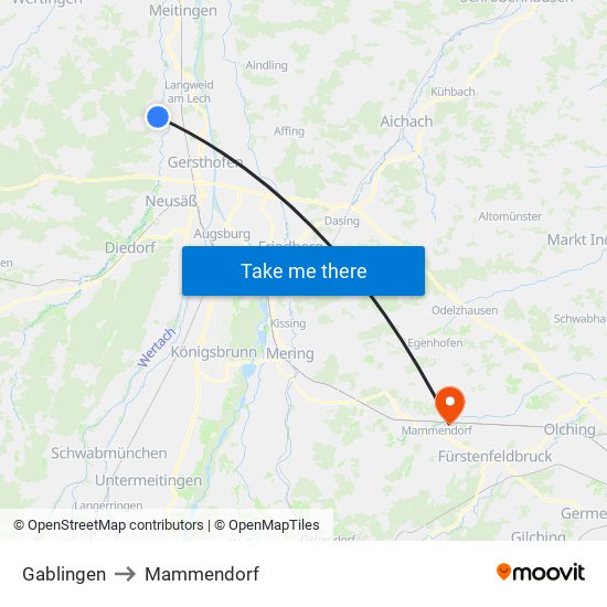 Gablingen to Mammendorf map