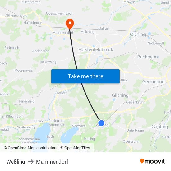 Weßling to Mammendorf map