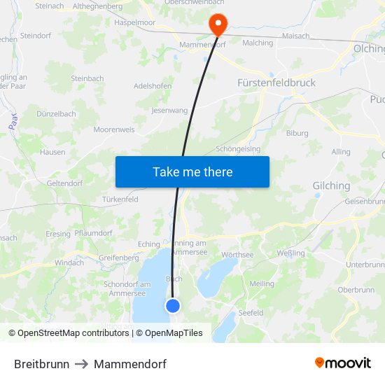 Breitbrunn to Mammendorf map