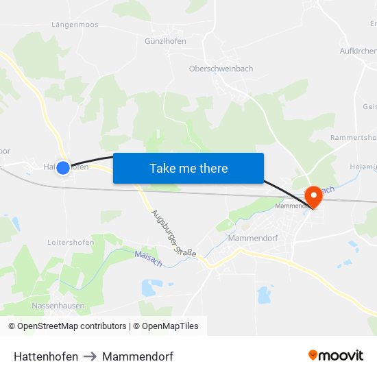 Hattenhofen to Mammendorf map