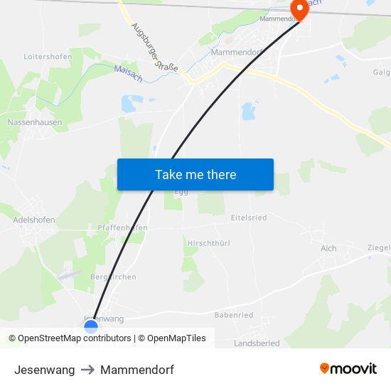 Jesenwang to Mammendorf map