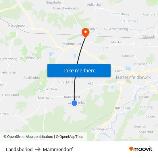 Landsberied to Mammendorf map
