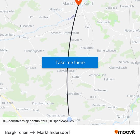 Bergkirchen to Markt Indersdorf map