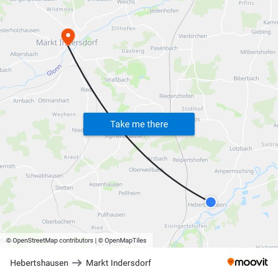 Hebertshausen to Markt Indersdorf map