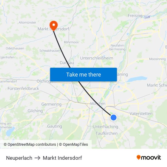 Neuperlach to Markt Indersdorf map