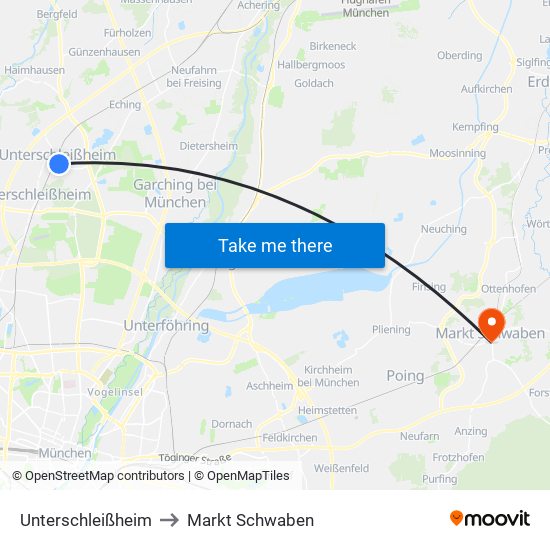 Unterschleißheim to Markt Schwaben map