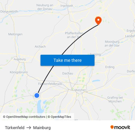 Türkenfeld to Mainburg map