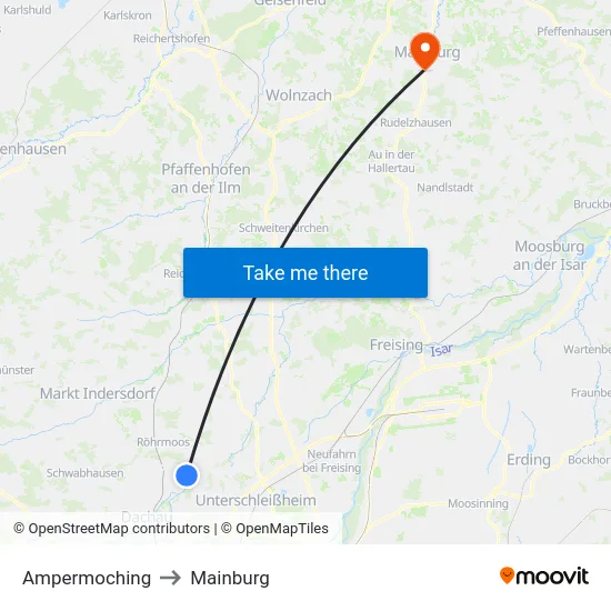 Ampermoching to Mainburg map