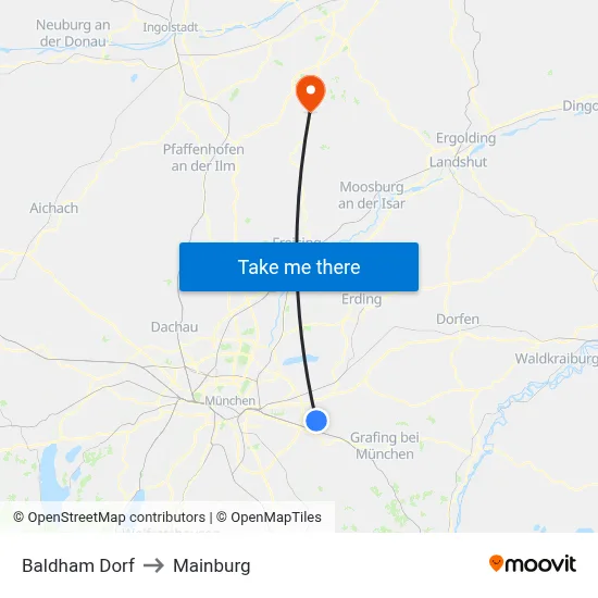 Baldham Dorf to Mainburg map