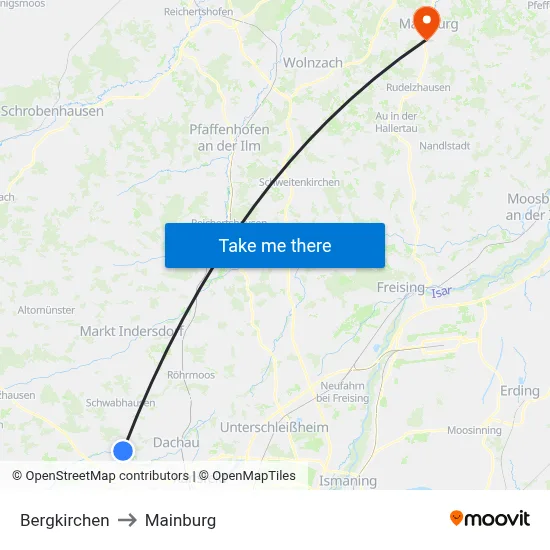 Bergkirchen to Mainburg map