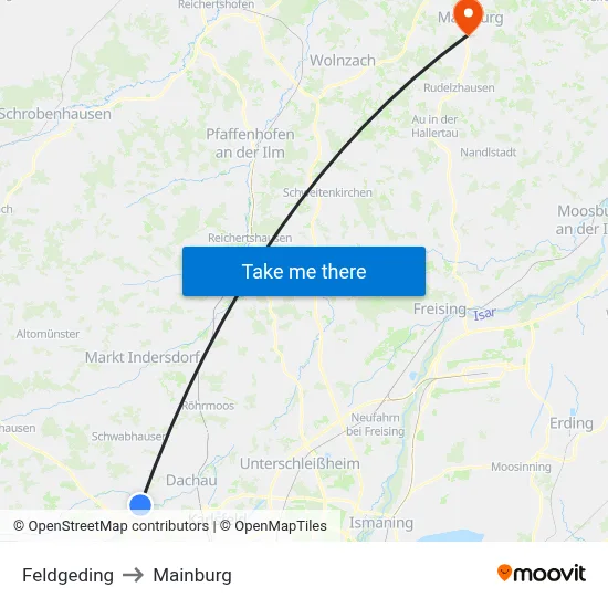 Feldgeding to Mainburg map
