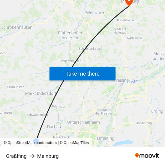 Graßlfing to Mainburg map