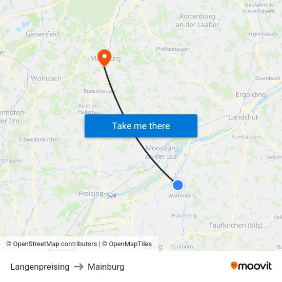Langenpreising to Mainburg map