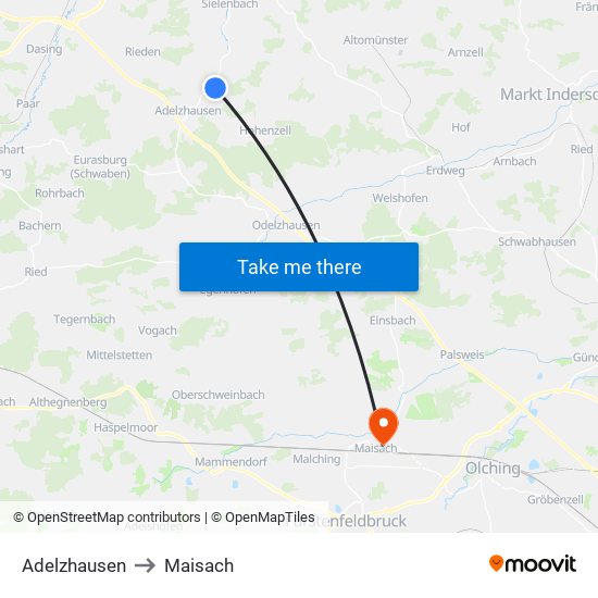 Adelzhausen to Maisach map