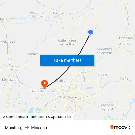 Mainburg to Maisach map