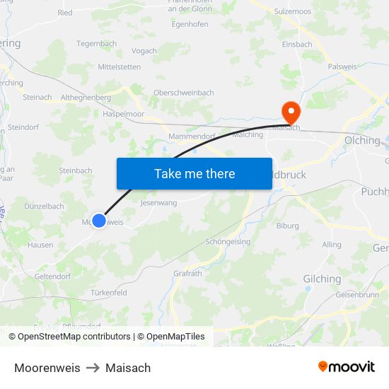 Moorenweis to Maisach map