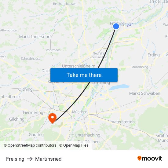 Freising to Martinsried map