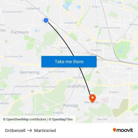 Gröbenzell to Martinsried map