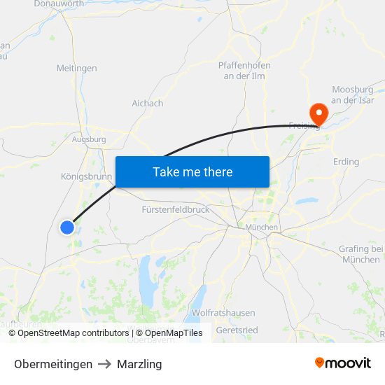 Obermeitingen to Marzling map