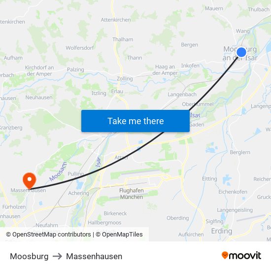 Moosburg to Massenhausen map