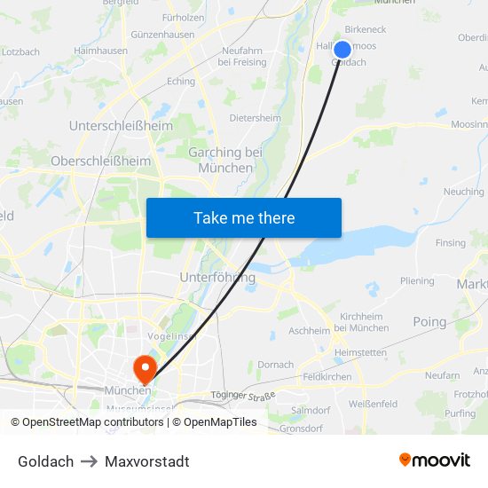 Goldach to Maxvorstadt map