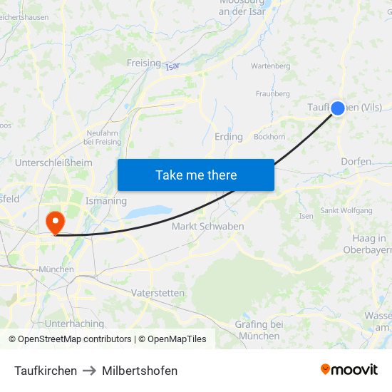 Taufkirchen to Milbertshofen map