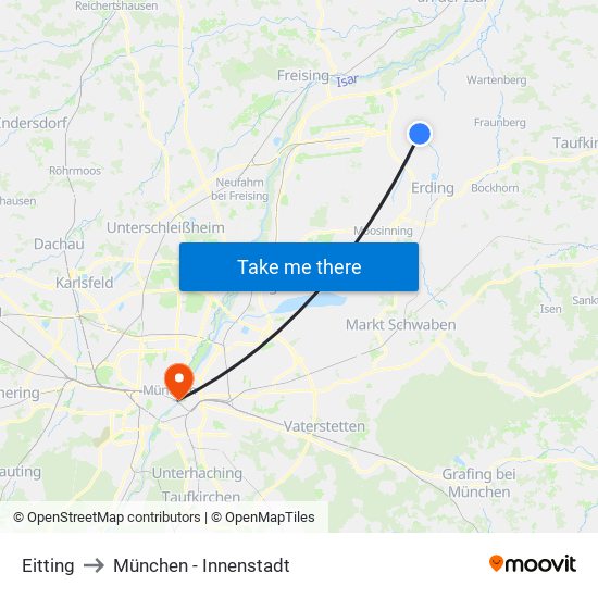 Eitting to München - Innenstadt map