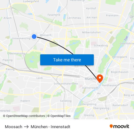 Moosach to München - Innenstadt map