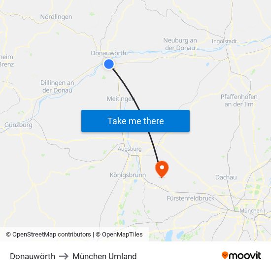 Donauwörth to München Umland map